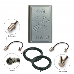 Комплект посилення сигналу 3G/4G LTE R-Net Панель-17 MIMO 2x17 dBi + 2 кабелі по 5 метрів + перехідники CRC9