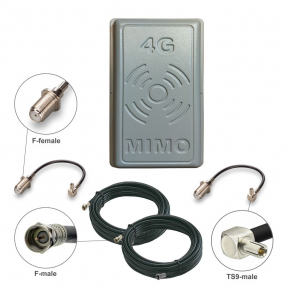 Комплект посилення сигналу 3G/4G LTE R-Net Панель-17 MIMO 2x17 dBi + 2 кабелі по 15 метрів + перехідники TS9