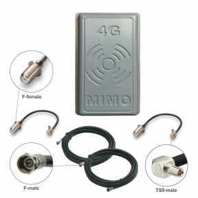 Комплект посилення сигналу 3G/4G LTE R-Net Панель-17 MIMO 2x17 dBi + 2 кабелі по 10 метрів + перехідники TS9
