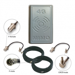 Комплект посилення сигналу 3G/4G LTE R-Net Панель-17 MIMO 2x17 dBi + 2 кабелі по 20 метрів + перехідники CRC9