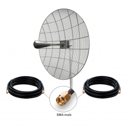 Комплект посилення сигналу 3G/4G LTE MIMO Kroks KNA30-1700/2700 30dBi + 2 кабелі по 20 метрів + перехідники SMA