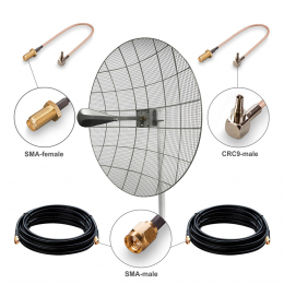 Комплект посилення сигналу 3G/4G LTE MIMO Kroks KNA30-1700/2700 30dBi + 2 кабелі по 10 метрів + перехідники CRC9