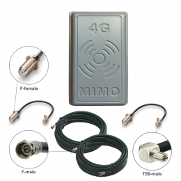 Комплект посилення сигналу 3G/4G LTE R-Net Панель-17 MIMO 2x17 dBi + 2 кабелі по 20 метрів + перехідники TS9