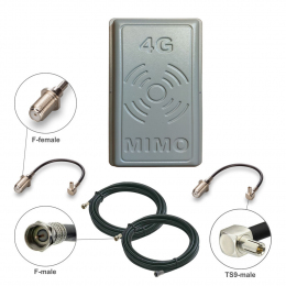 Комплект посилення сигналу 3G/4G LTE R-Net Панель-17 MIMO 2x17 dBi + 2 кабелі по 10 метрів + перехідники TS9