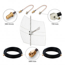 Комплект посилення сигналу 3G/4G LTE MIMO Kroks KNA27-1700/2700 27 dBi + 2 кабелі по 10 метрів + перехідники TS9
